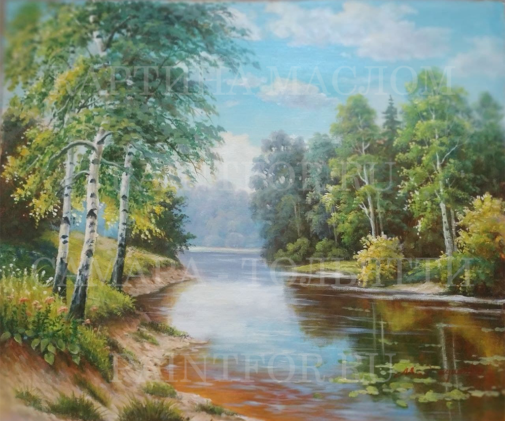 Картина маслом Прогулка у берега 50х60